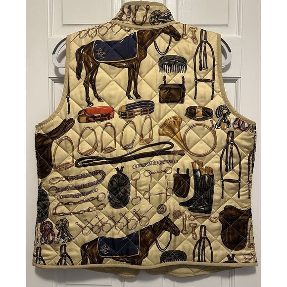 Lauren Ralph Lauren Equestrian Horse Print Quilted Vest XL Preppy Riding - Picture 3 of 11